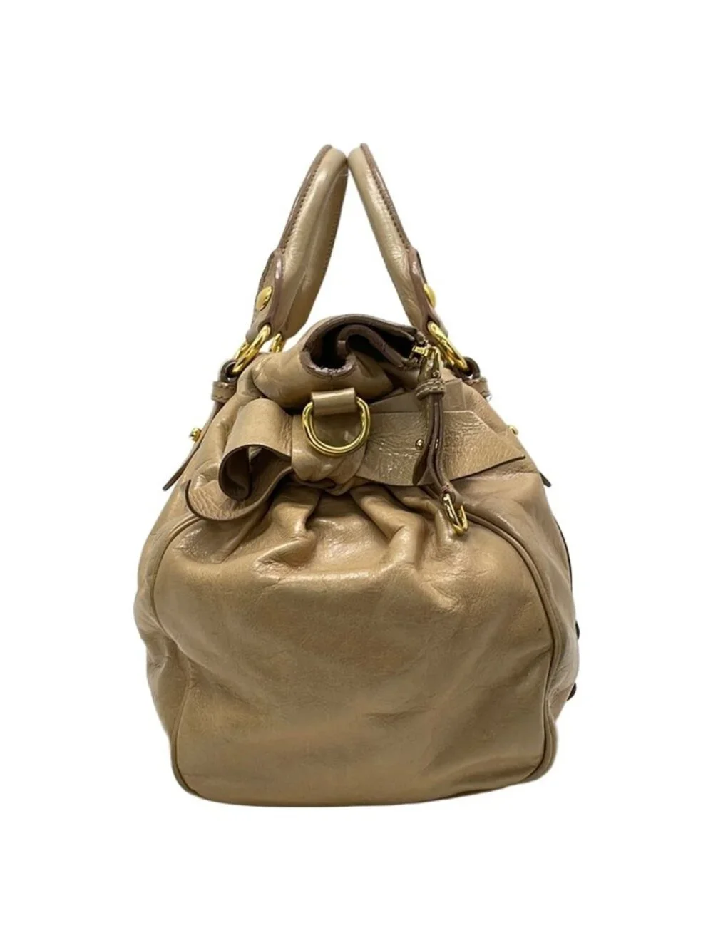 Miu Miu Handbag Beige Side Ribbon Leather